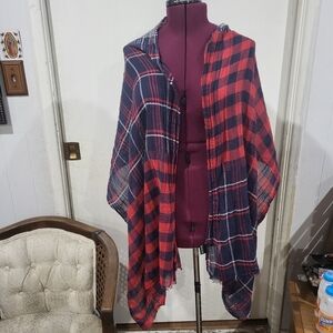 Light Weight Saachi 80x27 Plaid/Square Blue Red 100% Rayon India Scarf